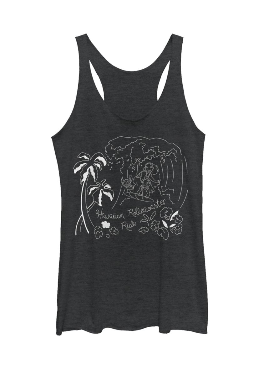 Juniors Licensed Disney Stitch Surf Line Art Tank Top
