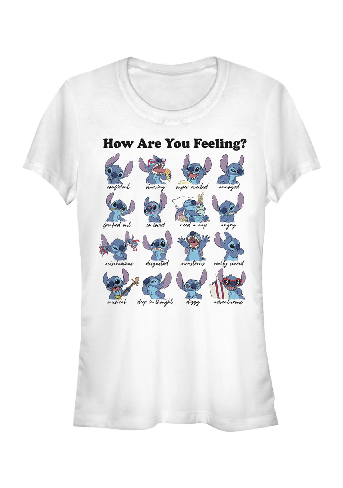 Juniors Licensed Disney Stitch Moods T-Shirt