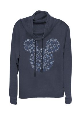 Women's Junior's Licensed Disney Mickey Ear Snowflakes Pullover Top, Navy Blue, XXL