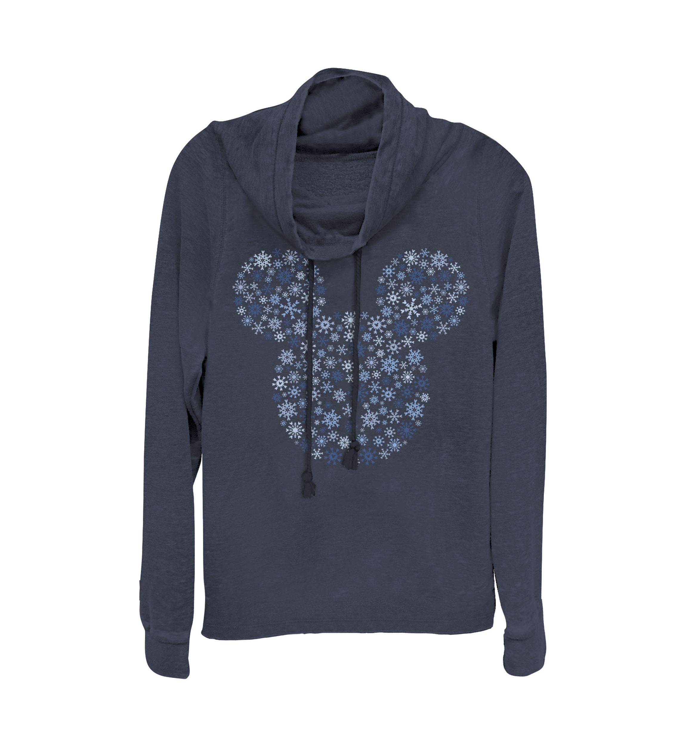 Juniors Licensed Disney Mickey Ear Snowflakes Pullover Top