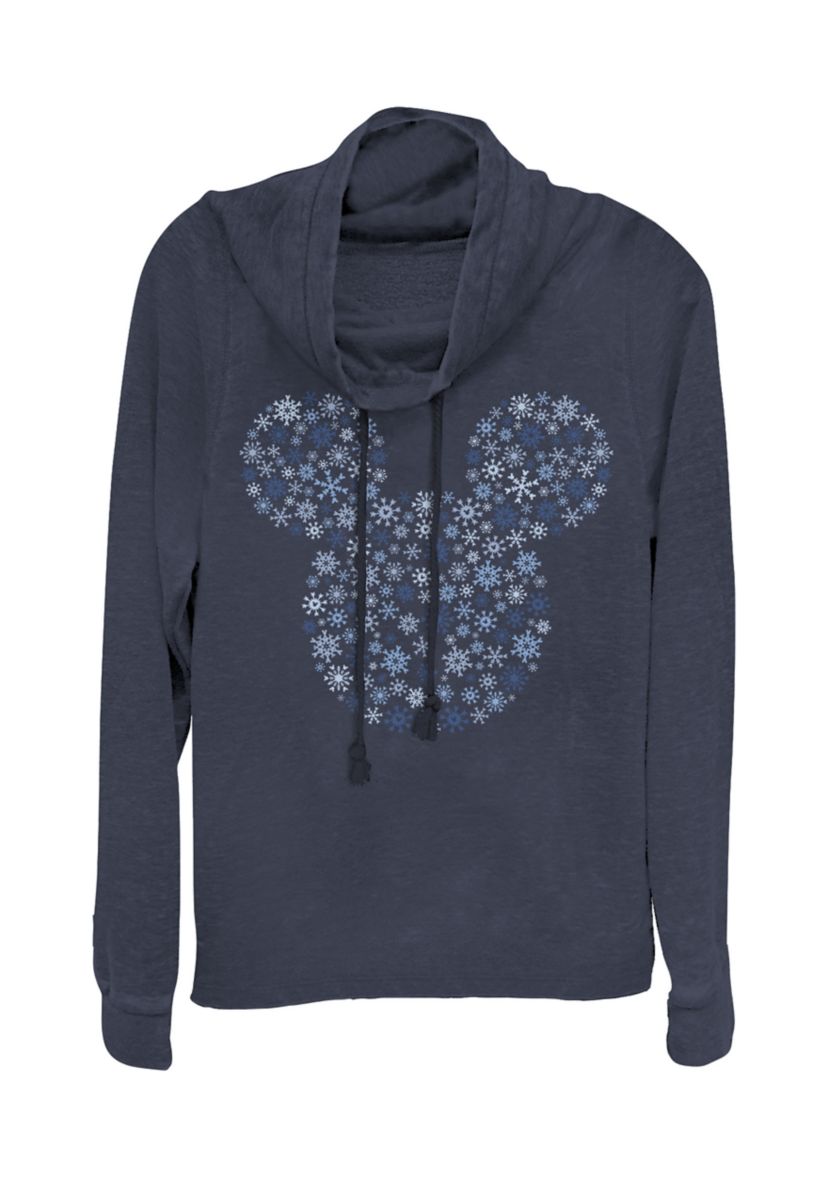 Juniors Licensed Disney Mickey Ear Snowflakes Pullover Top