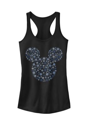 Women's Junior's Licensed Disney Mickey Ear Snowflakes Tank Top, Black, Small