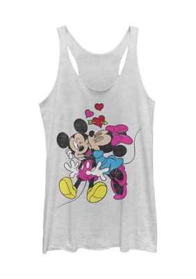 Women's Junior's Licensed Disney Mickey Minnie Love Tank Top, White, XXL
