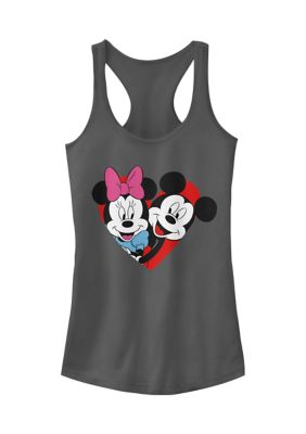 Women's Junior's Licensed Disney Mickey Minnie Heart Tank Top, Grey, XSmall