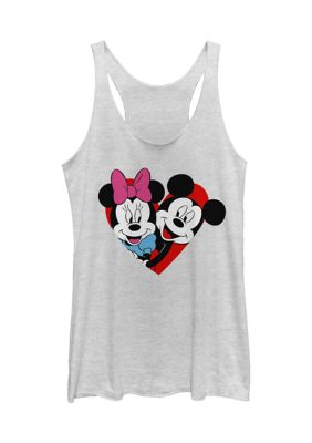 Women's Junior's Licensed Disney Mickey Minnie Heart Tank Top, White, XXL