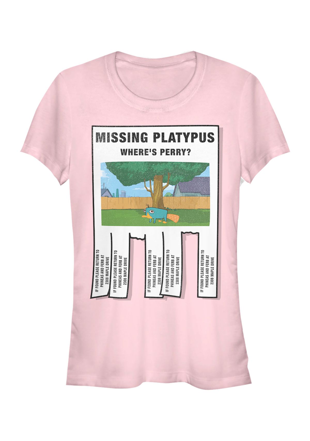 Juniors Phineas and Ferb Missing Platypus T-Shirt