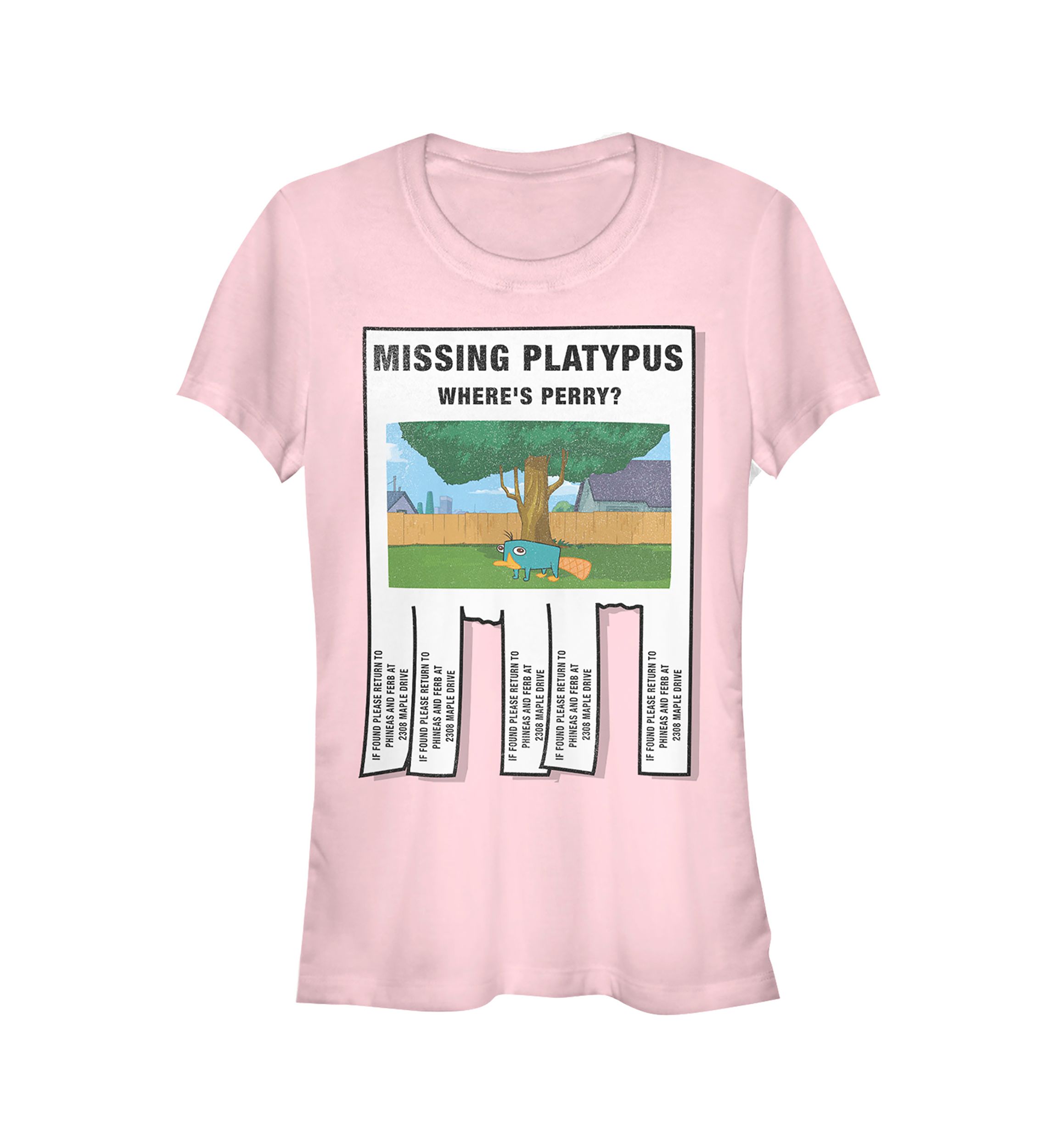 Juniors Phineas and Ferb Missing Platypus T-Shirt