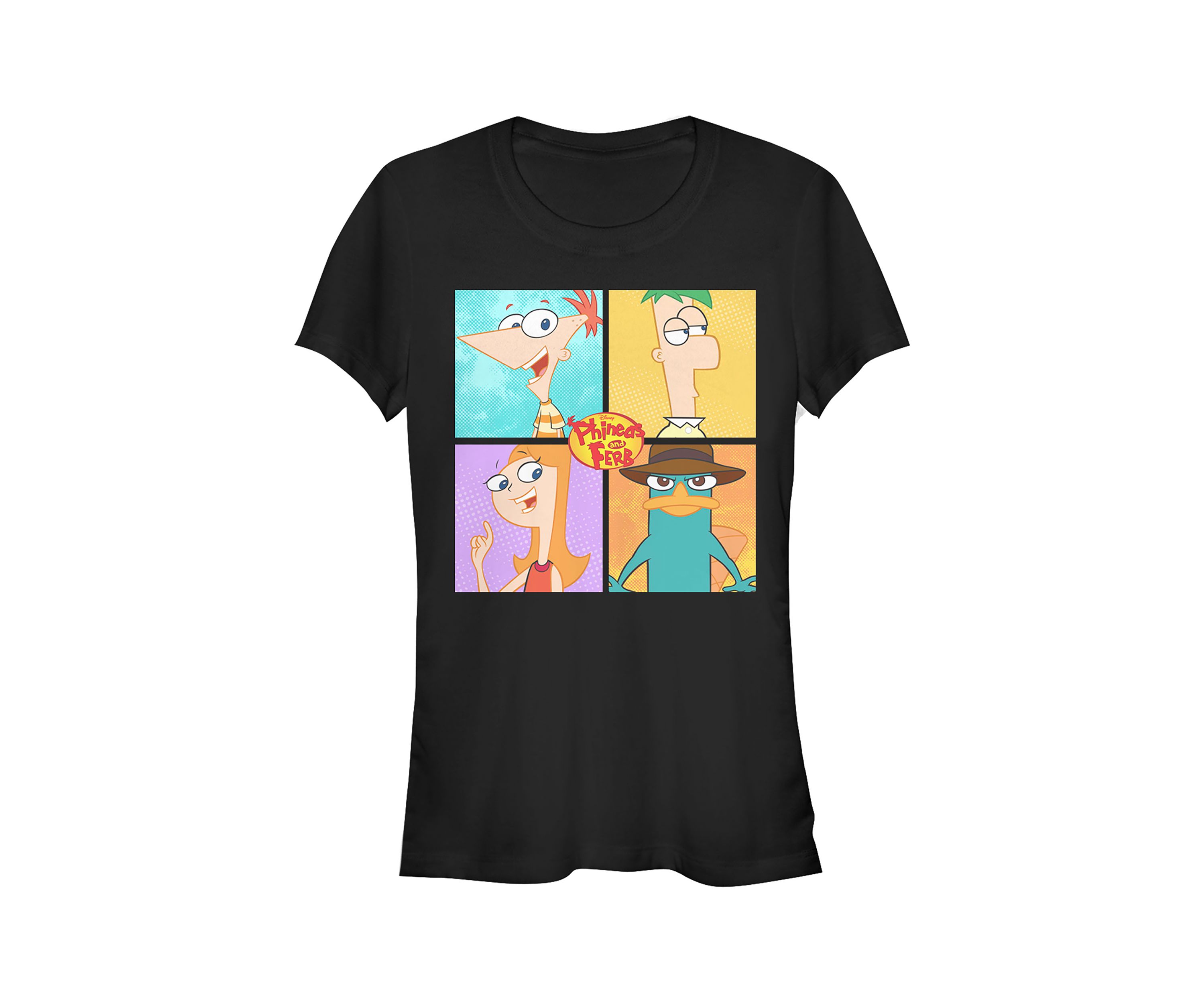 Juniors Phineas and Ferb Four Character Box Up T-Shirt