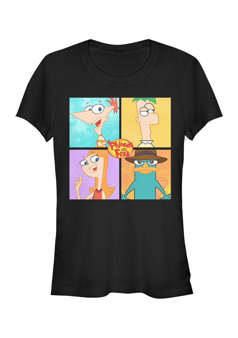 Juniors Phineas and Ferb Four Character Box Up T-Shirt