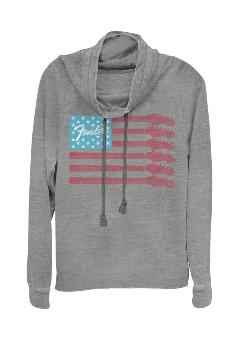 Juniors Guitar Flag Pullover Graphic Top