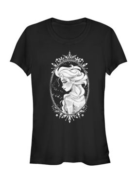 Disney Women's Frozen Elsa Sketch Portrait Snowflakes Short Sleeve T-Shirt, Black, XXL