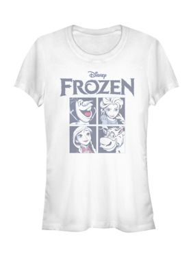 Disney Women's Frozen Blue Hue Character Portrait Grid Panels Short Sleeve T-Shirt, White, XXL