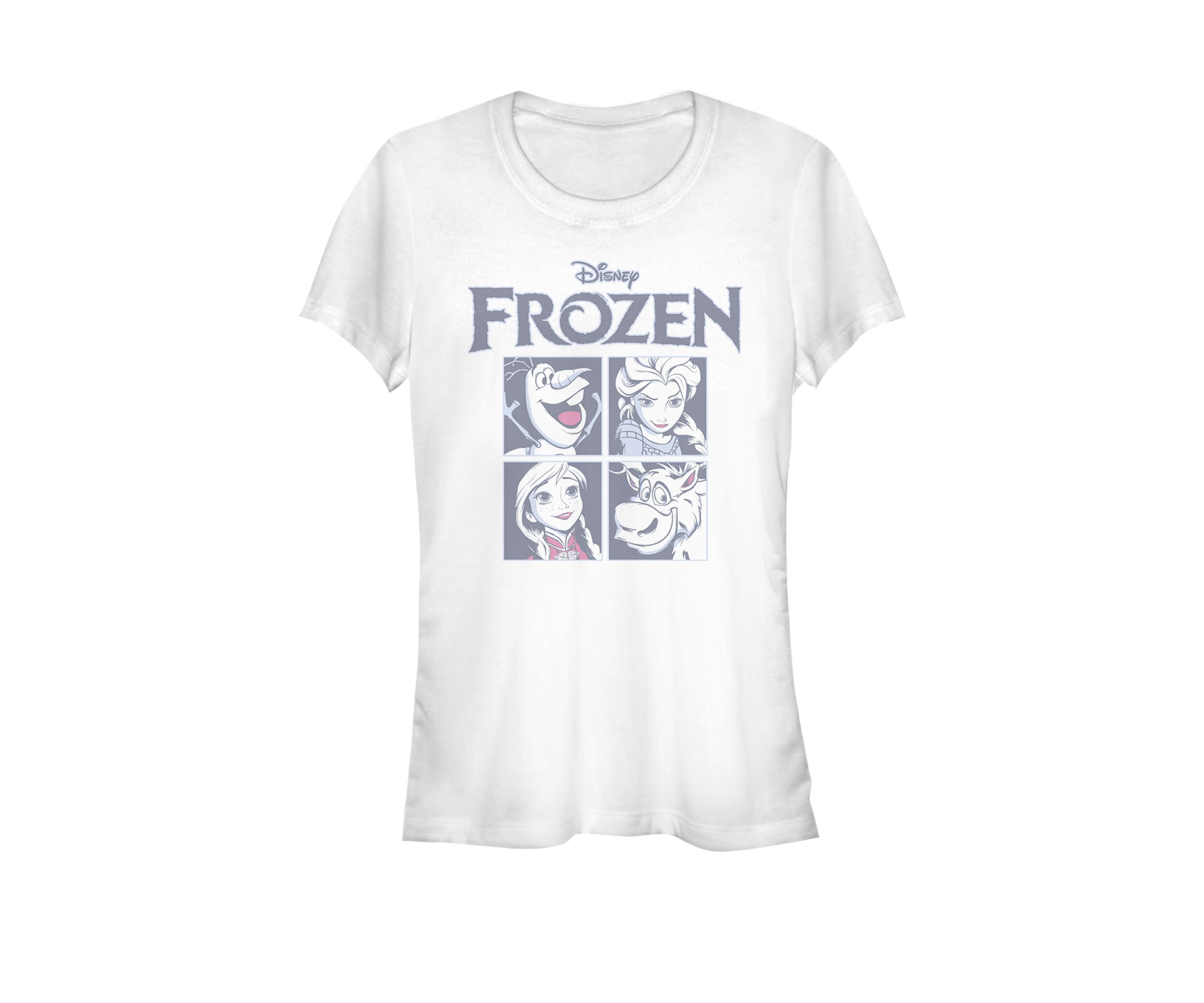 Frozen Blue Hue Character Portrait Grid Panels Short Sleeve T-Shirt