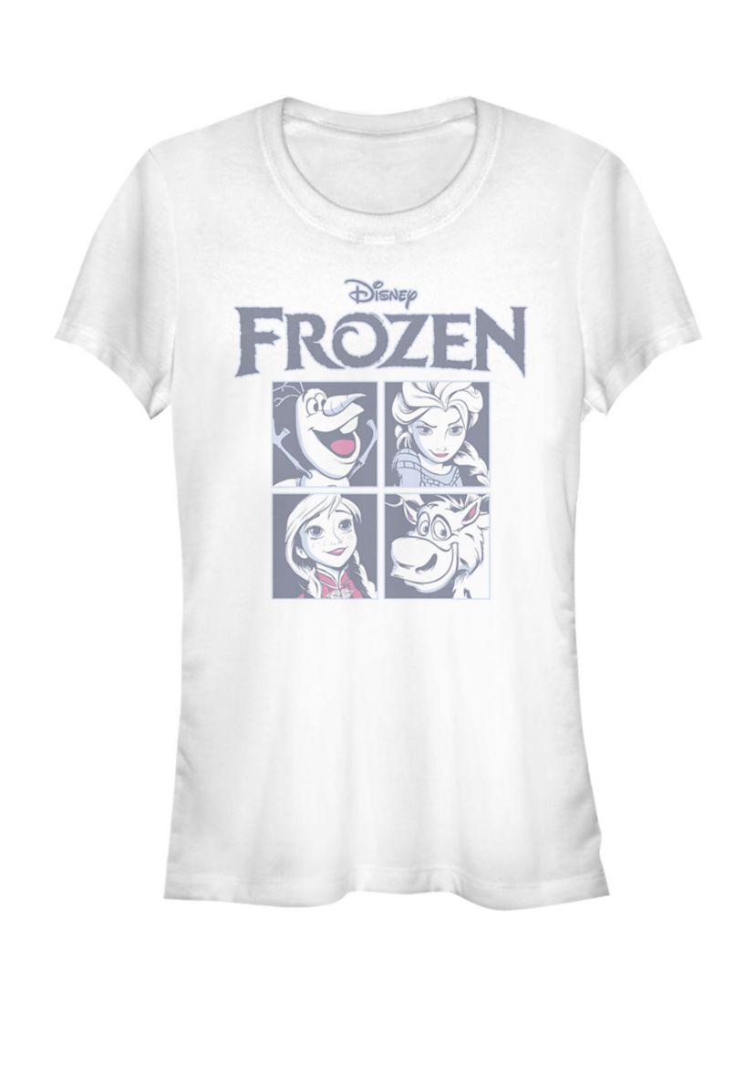 Frozen Blue Hue Character Portrait Grid Panels Short Sleeve T-Shirt