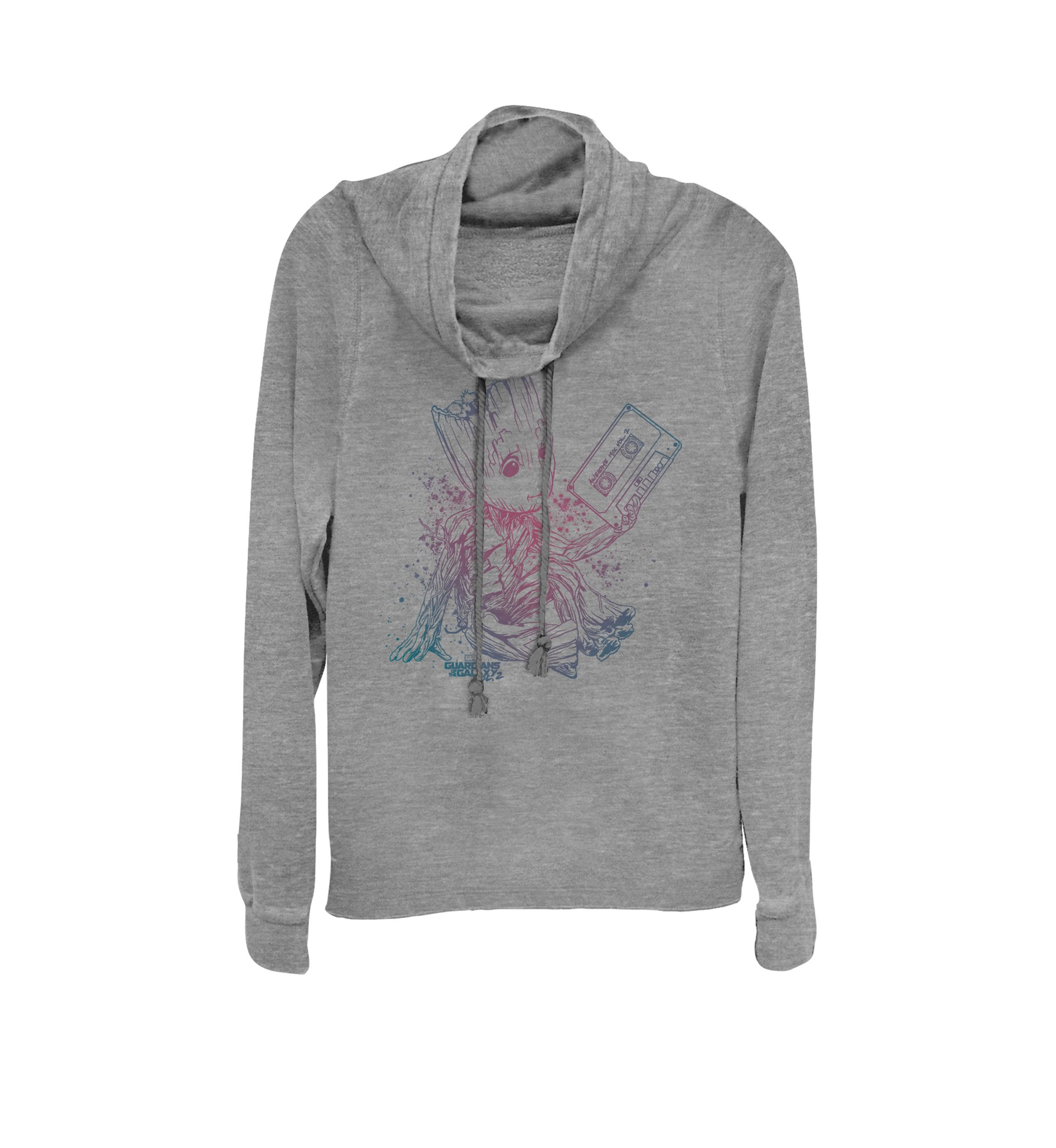 Juniors Guardians Vol. 2 Groot Tape Gradient Cowl Neck Graphic Pullover