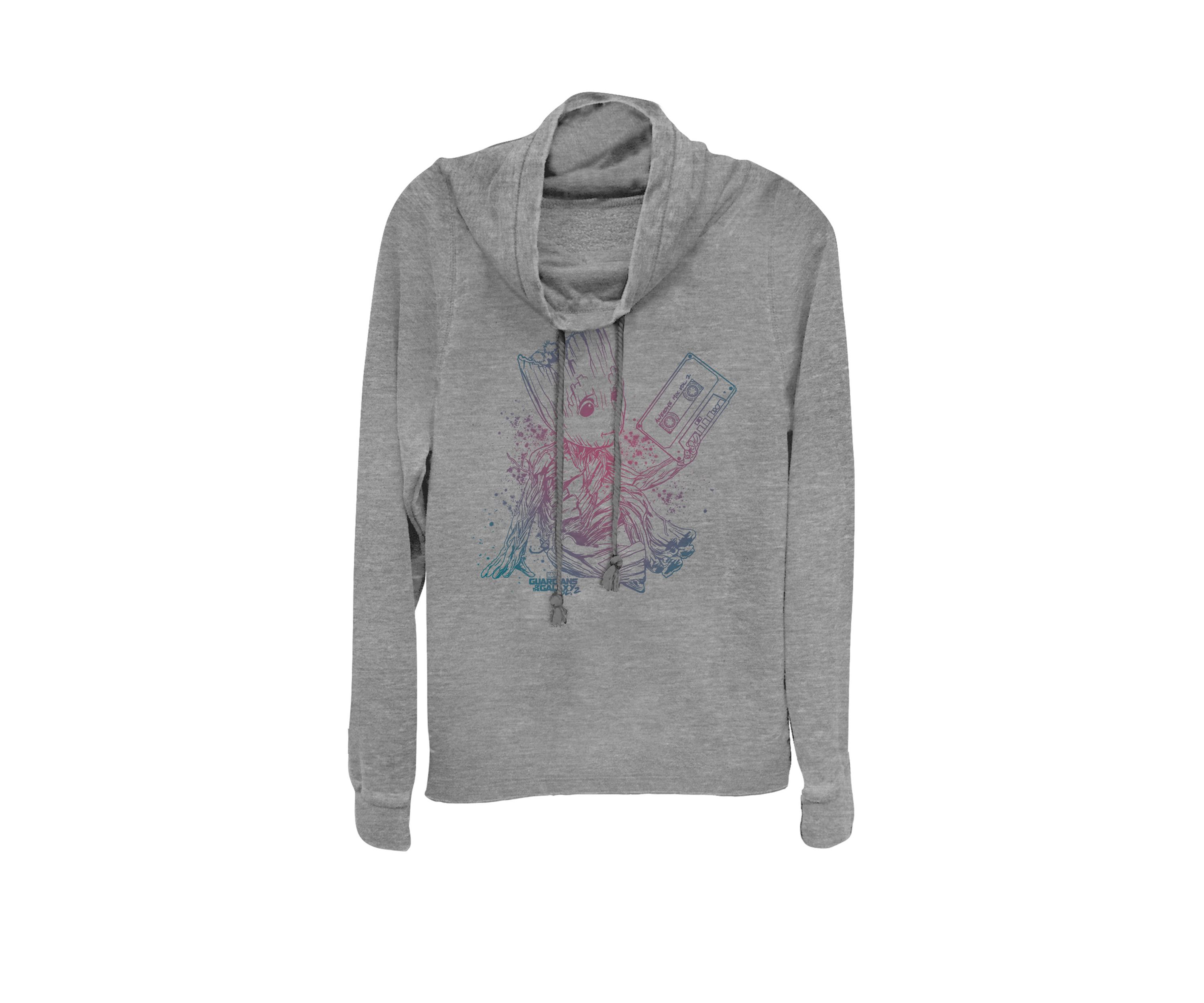Juniors Guardians Vol. 2 Groot Tape Gradient Cowl Neck Graphic Pullover