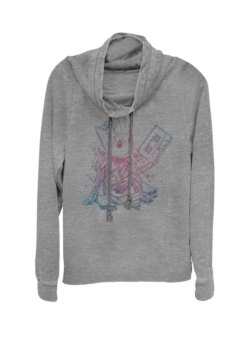 Juniors Guardians Vol. 2 Groot Tape Gradient Cowl Neck Graphic Pullover