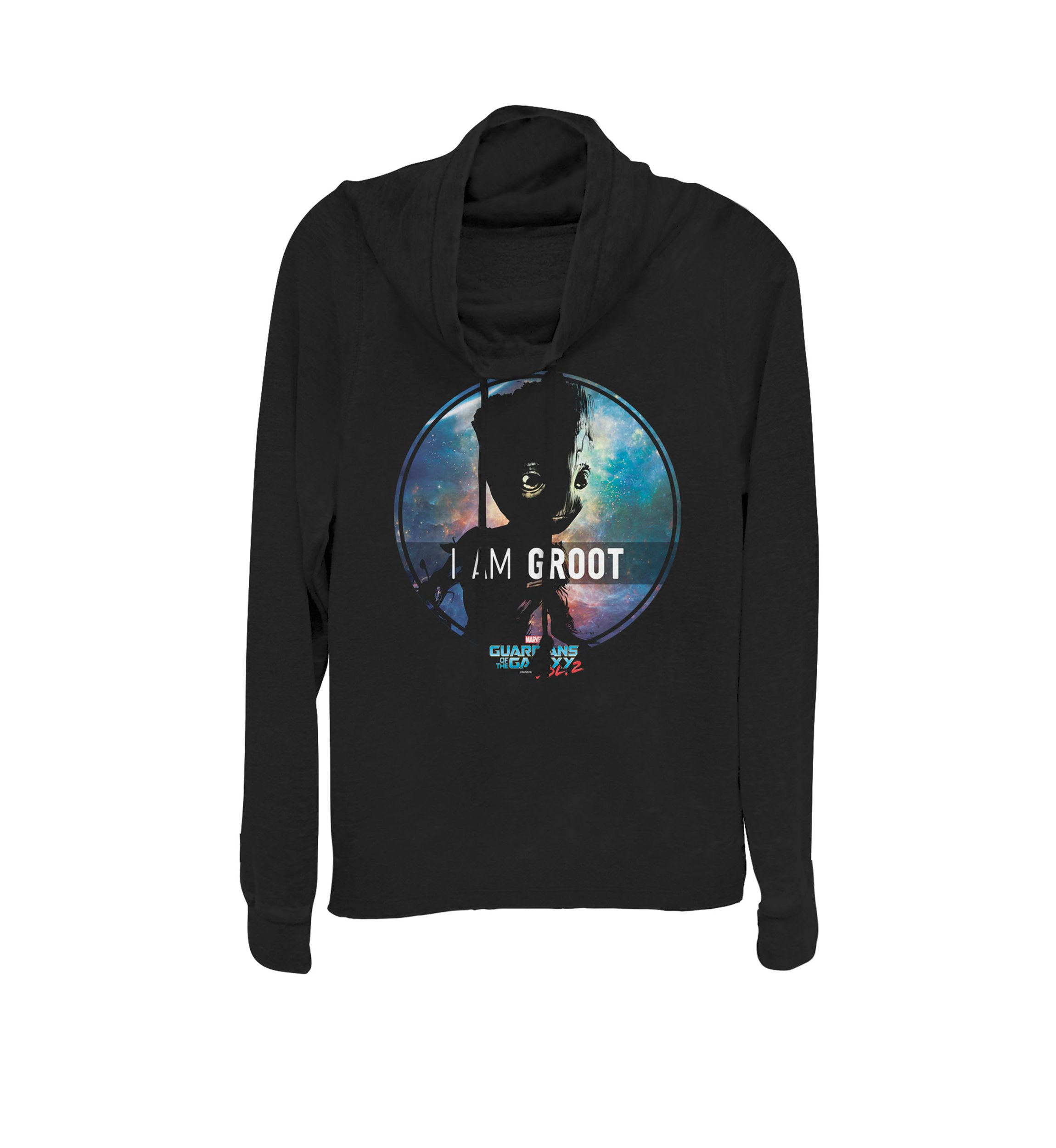Juniors Groot Guardians of Galaxy 2 Starry Cowl Neck Graphic Pullover