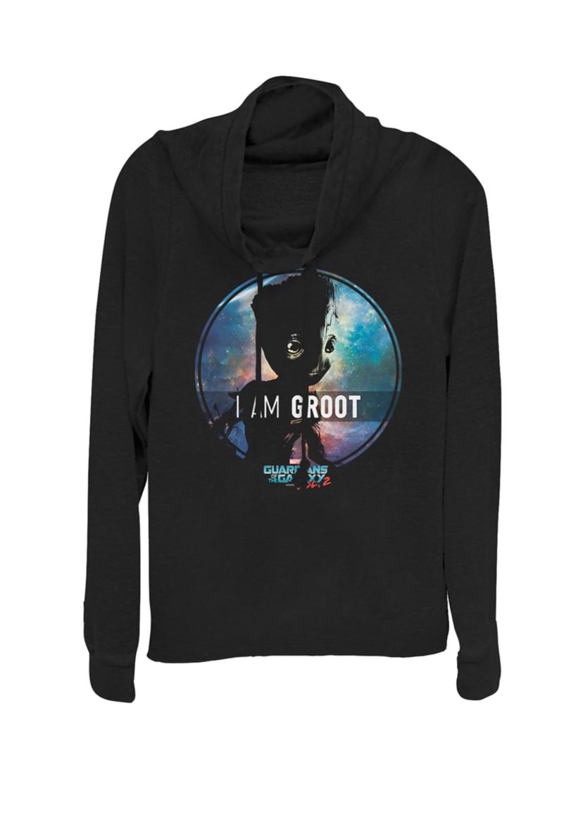 Juniors Groot Guardians of Galaxy 2 Starry Cowl Neck Graphic Pullover