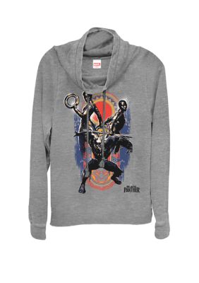 Marvel Women's Black Panther Movie Warrior Trio Cowl Neck Pullover, Gray, XSmall