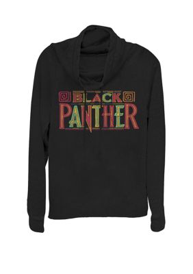 Marvel Women's Black Panther Movie Patterned Logo Cowl Neck Pullover