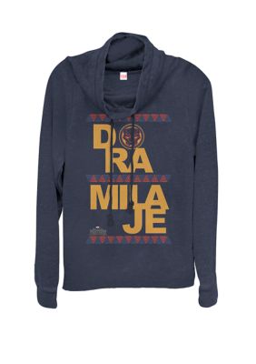 Marvel Women's Black Panther Movie Dora Milaje Text Cowl Neck Pullover, Navy Blue, XXL