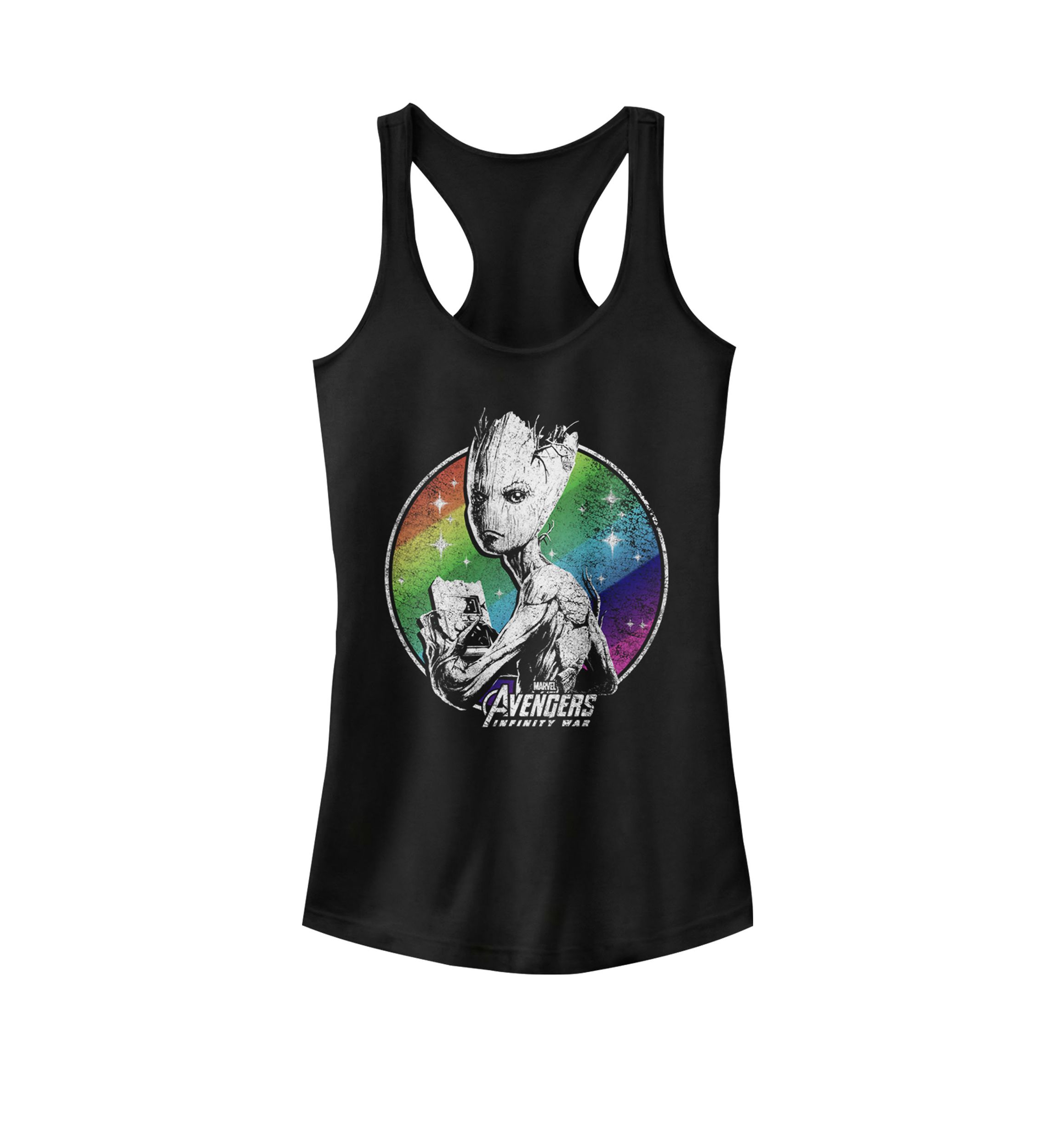 Infinity War nage Groot Retro Rainbow Racerback Tank