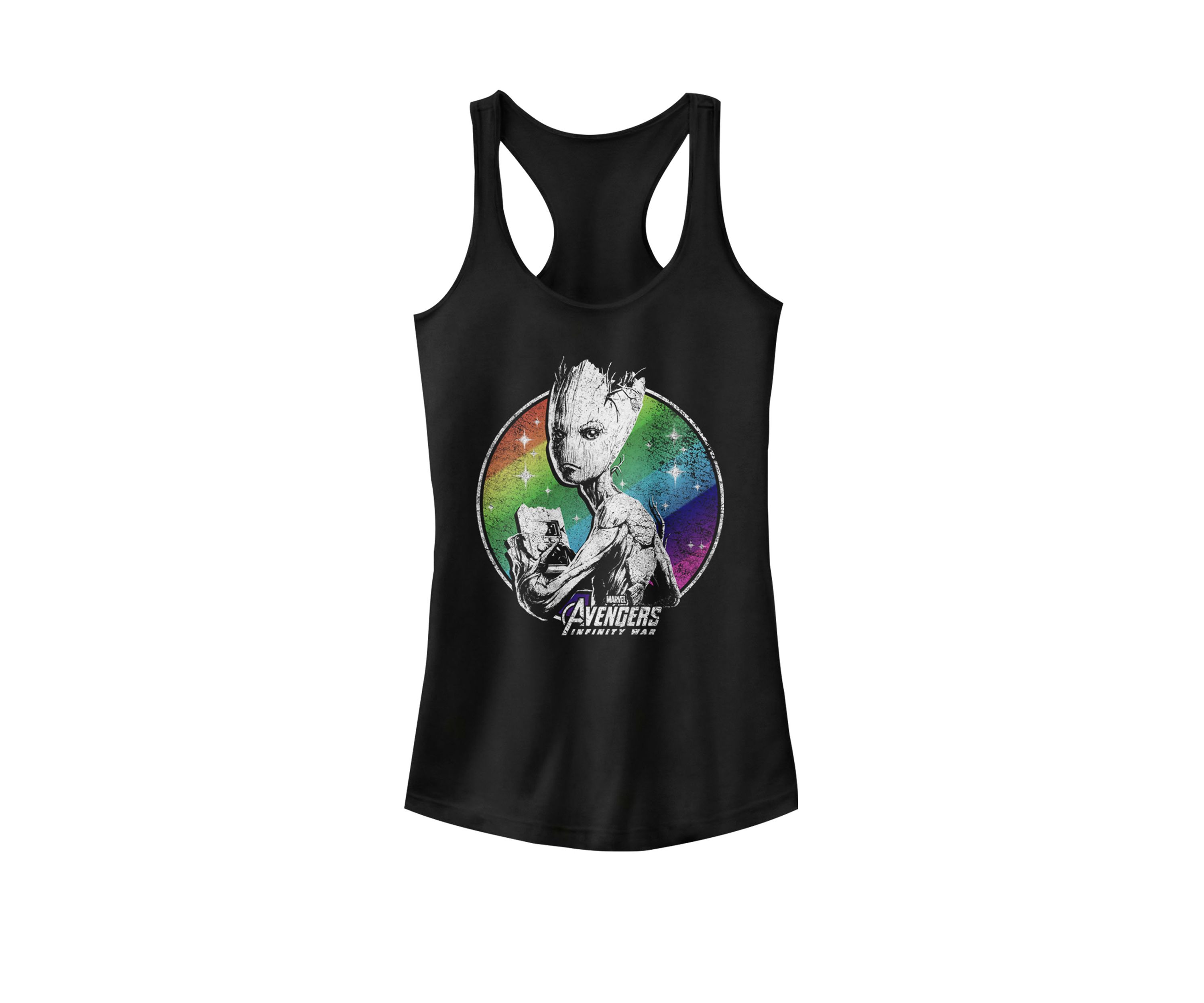 Infinity War nage Groot Retro Rainbow Racerback Tank