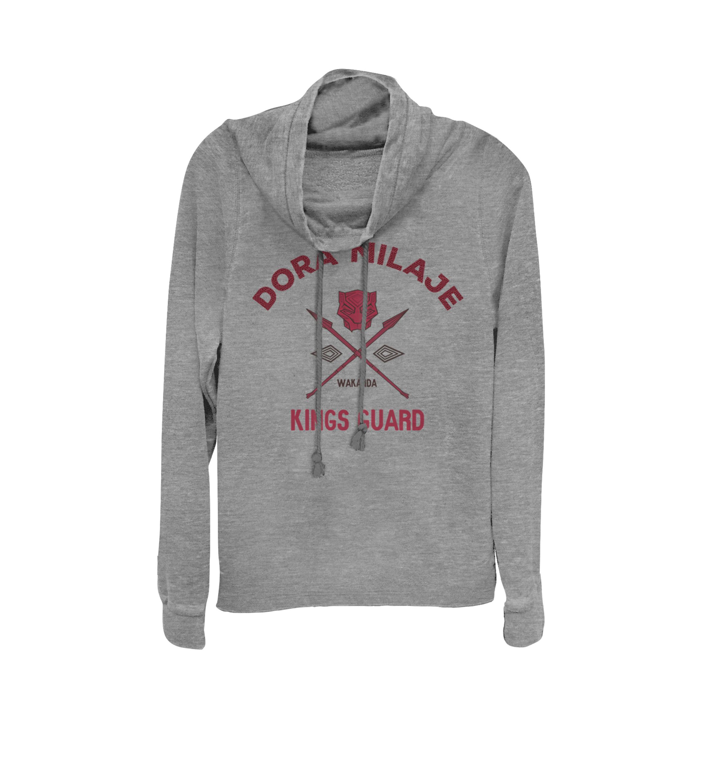 Juniors Black Panther Dora Milaje Kings Guard Logo Cowl Neck Graphic Pullover