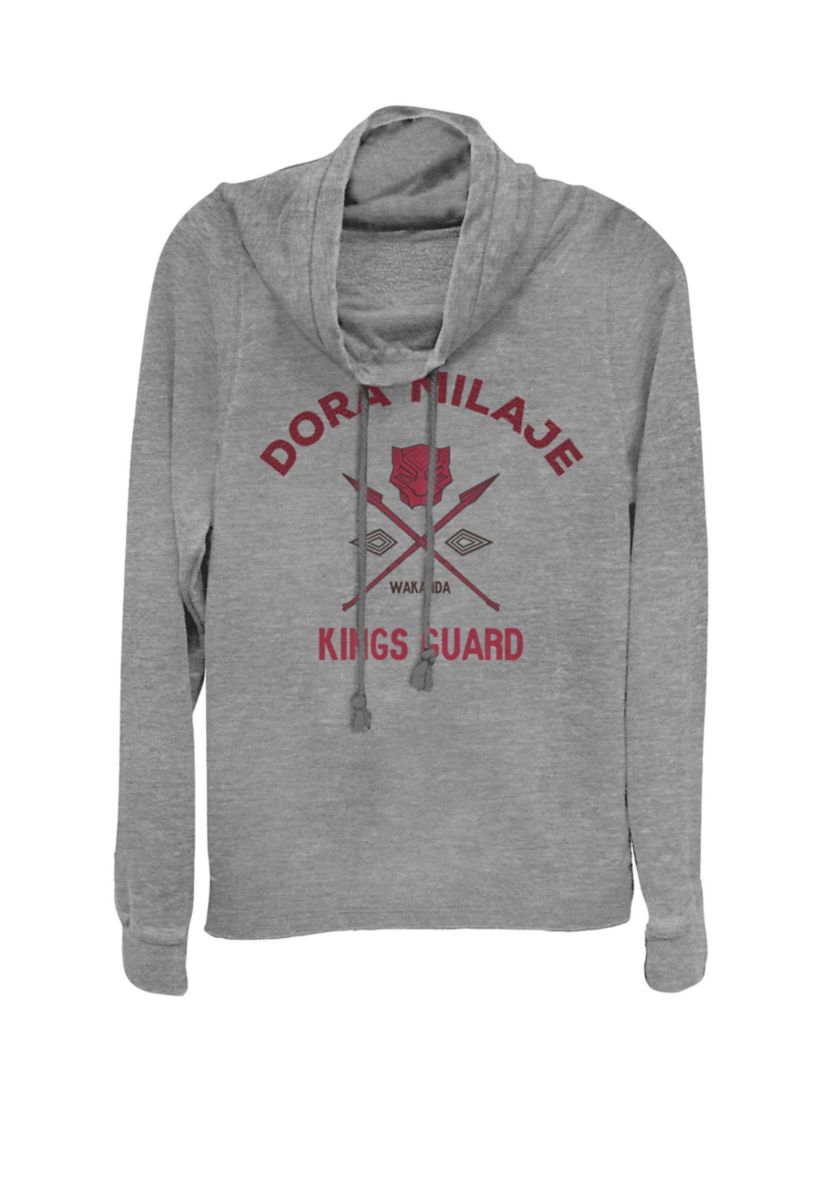 Juniors Black Panther Dora Milaje Kings Guard Logo Cowl Neck Graphic Pullover