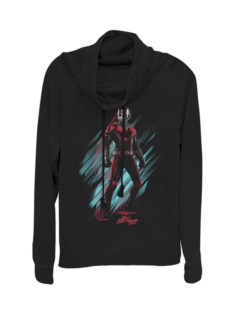 Juniors Ant Man Standing Pose Cowl Neck Graphic Pullover