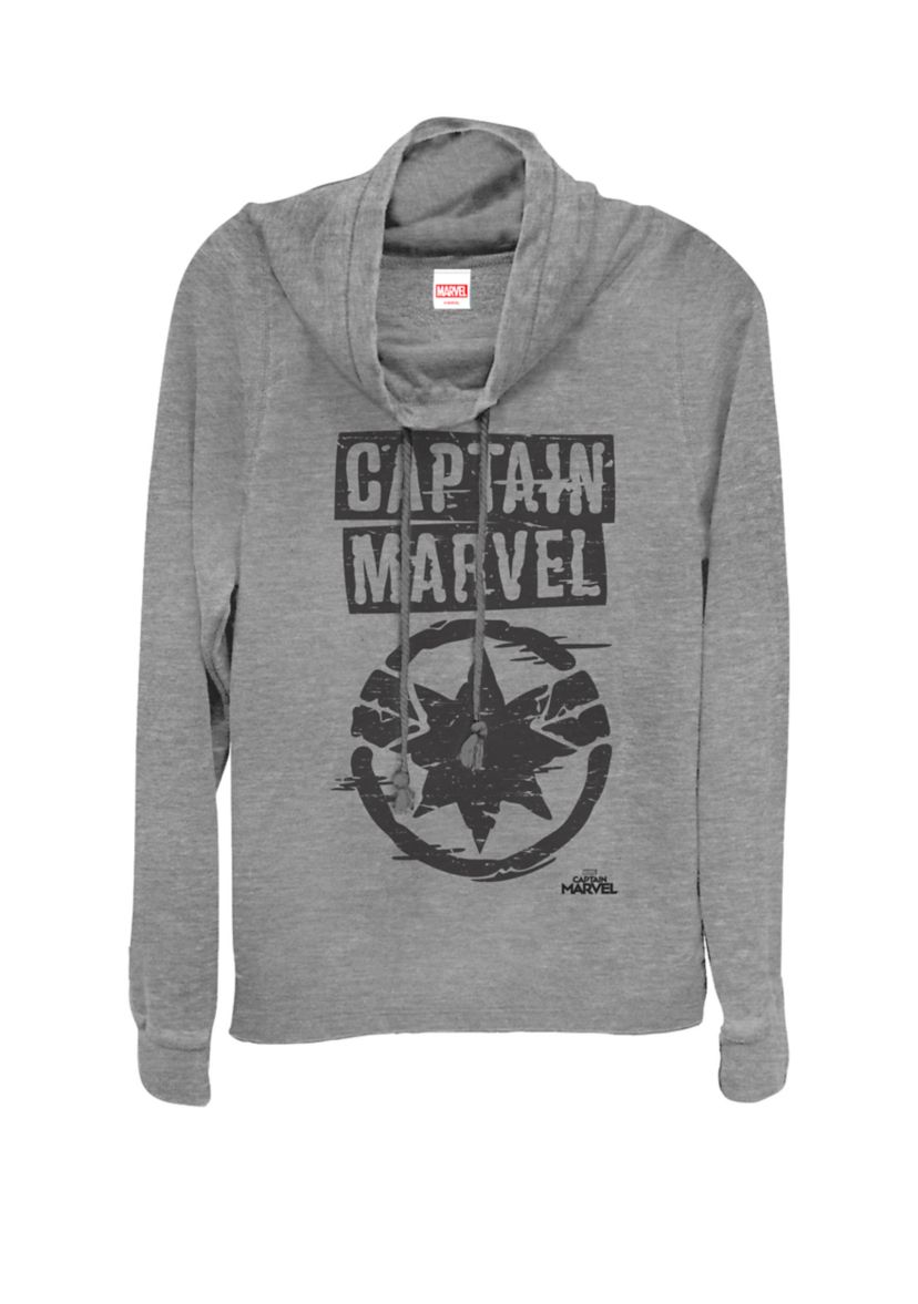 Juniors Captain Painted Circle Logo Cowl Neck Graphic Pullover