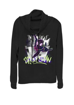 Marvel Women's Spider-Man Spiderverse Graffiti City Cowl Neck Pullover, Black, XXL