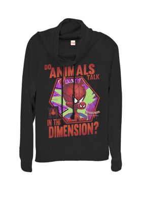 Marvel Women's Spider-Man Spiderverse Animals Talk Cowl Neck Pullover, Black, XXL