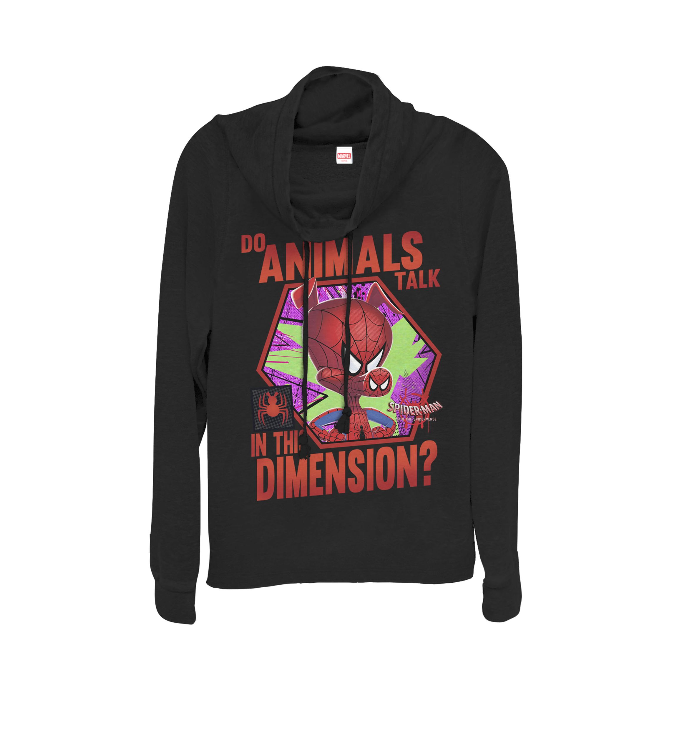 Spider-Man Spiderverse Animals Talk Cowl Neck Pullover