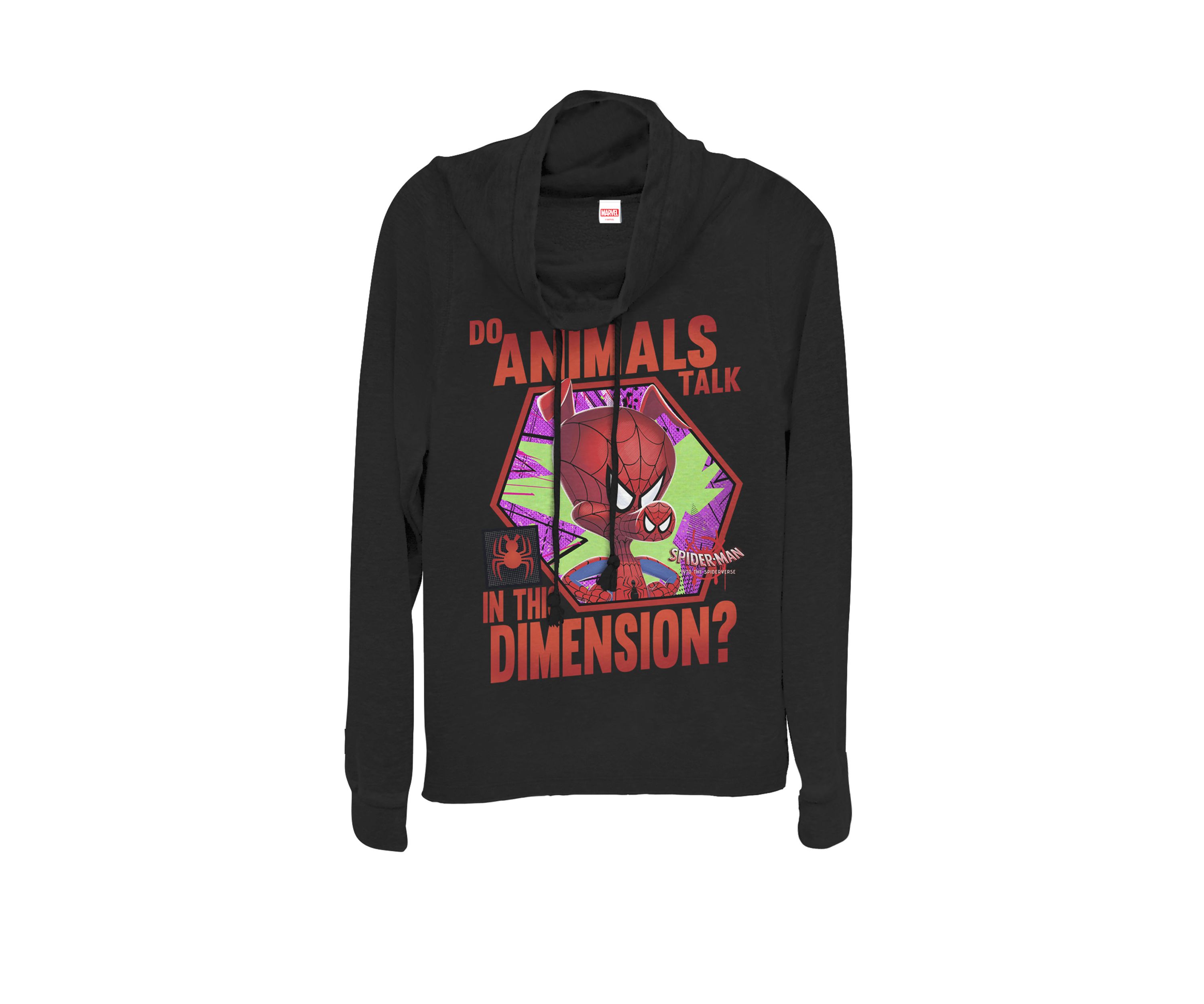 Spider-Man Spiderverse Animals Talk Cowl Neck Pullover