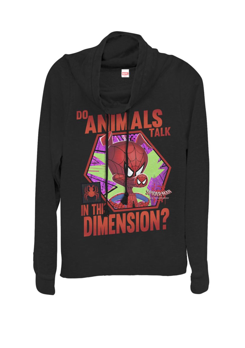Spider-Man Spiderverse Animals Talk Cowl Neck Pullover