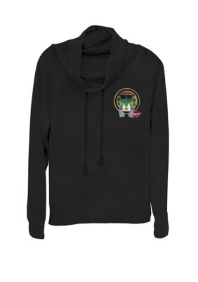 Marvel Women's Spider-Man Spider-Verse Kappa Sticker Pocket Cowl Neck Pullover, Black, XSmall