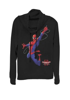 Marvel Women's Junior's Spider-Man Spiderverse Classic Swing Fleece Cowl Neck Graphic Pullover, Black, XSmall