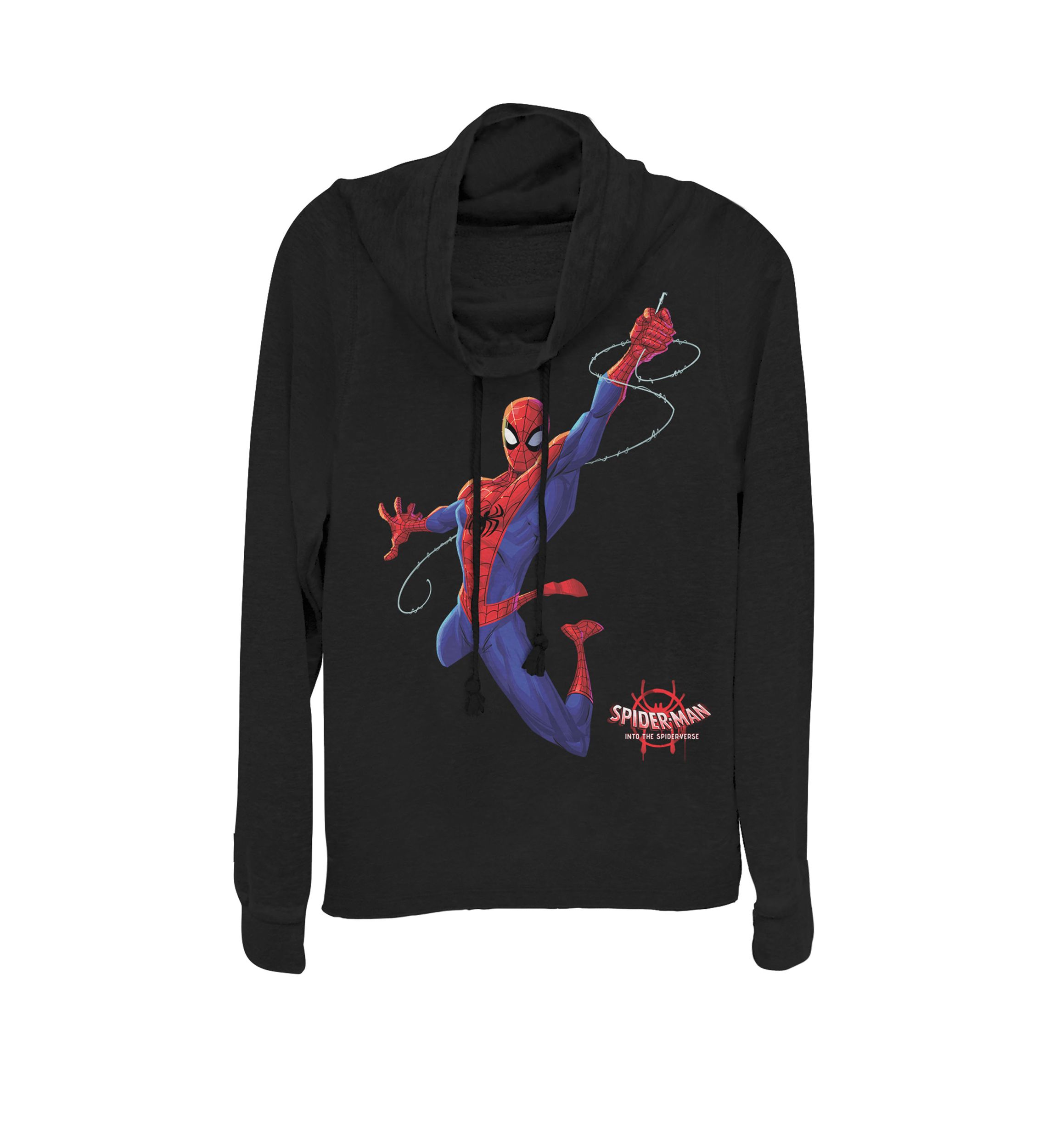 Juniors Spider-Man Spiderverse Classic Swing Fleece Cowl Neck Graphic Pullover