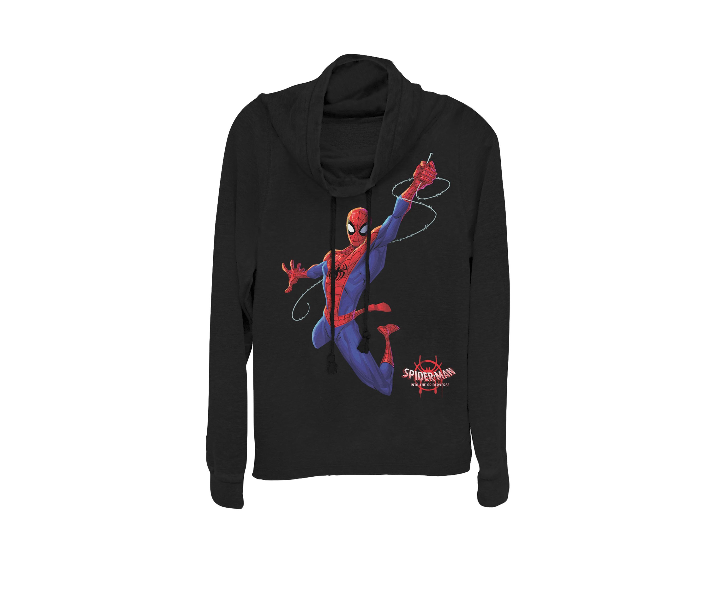 Juniors Spider-Man Spiderverse Classic Swing Fleece Cowl Neck Graphic Pullover