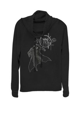 Marvel Women's Spider-Man Spiderverse Noir Logo Fleece Cowl Neck Pullover, Black, XXL
