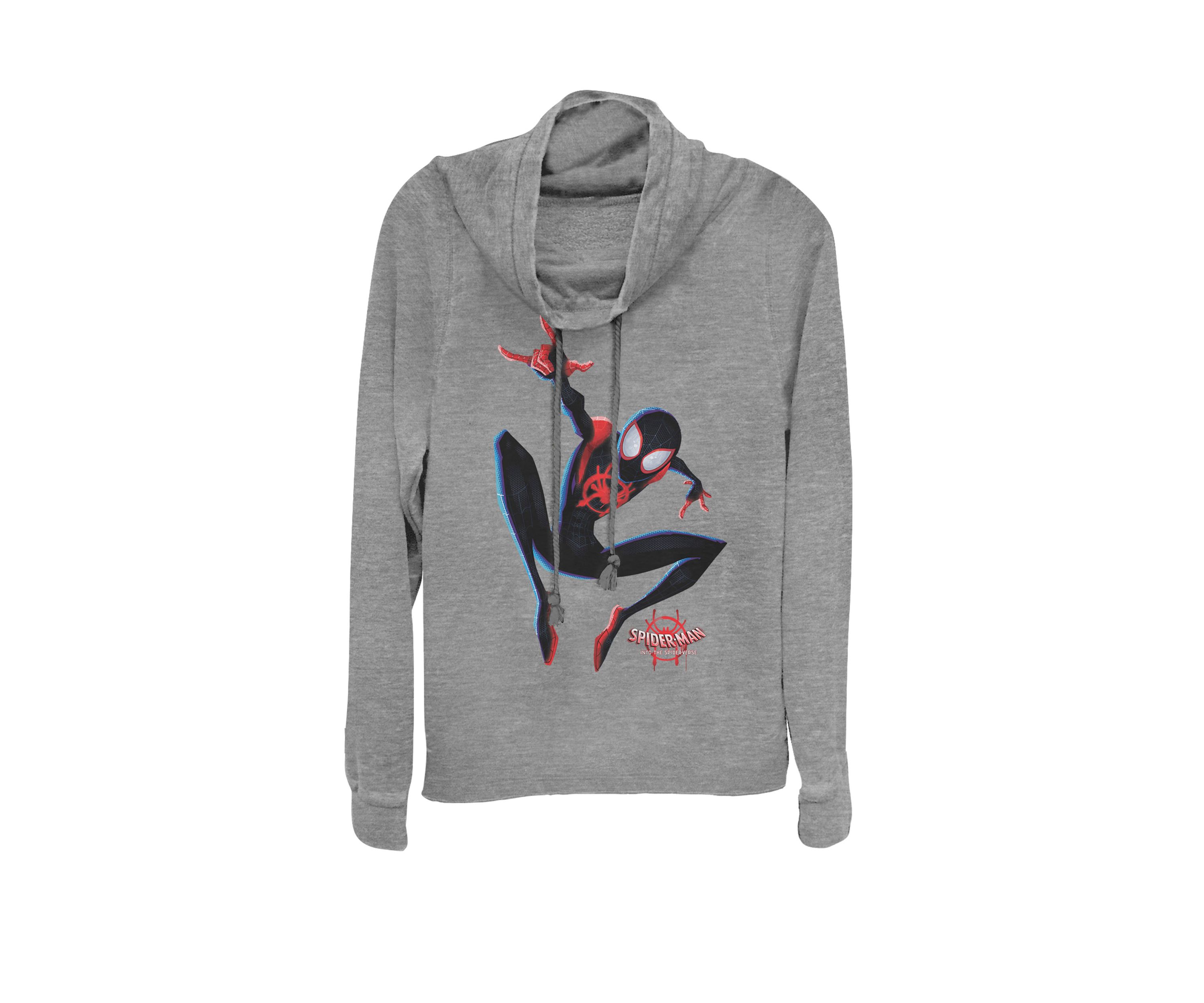 Juniors Spider-Man Spiderverse Miles Morales Cowl Neck Graphic Pullover
