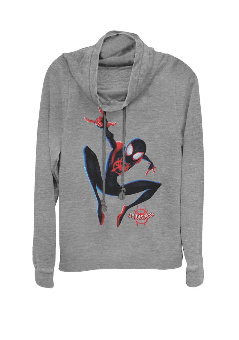 Juniors Spider-Man Spiderverse Miles Morales Cowl Neck Graphic Pullover