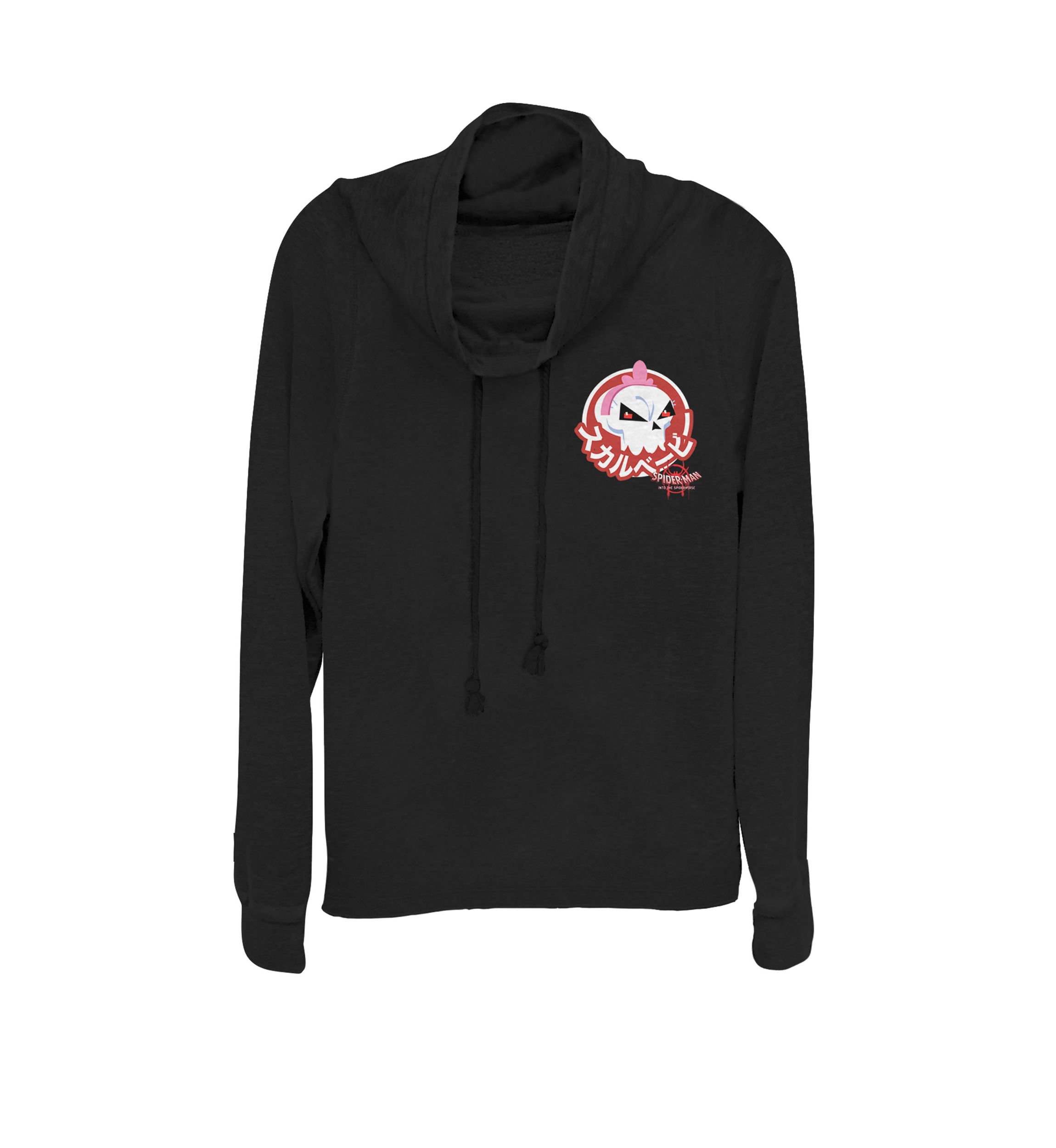 Spider-Man Spider-Verse Kanji Skull Sticker Pocket Cowl Neck Graphic Pullover