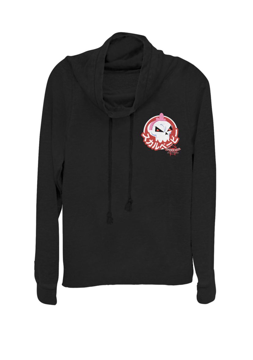 Spider-Man Spider-Verse Kanji Skull Sticker Pocket Cowl Neck Graphic Pullover
