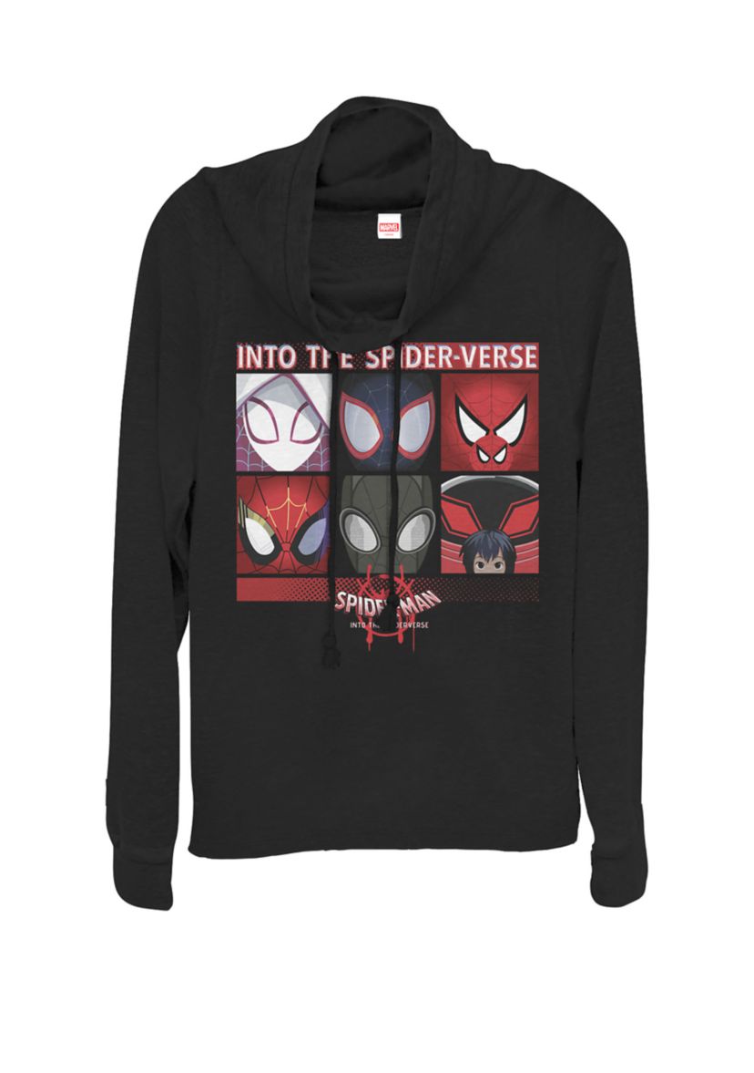 Spider-Man Spiderverse Square Group Cowl Neck Graphic Pullover