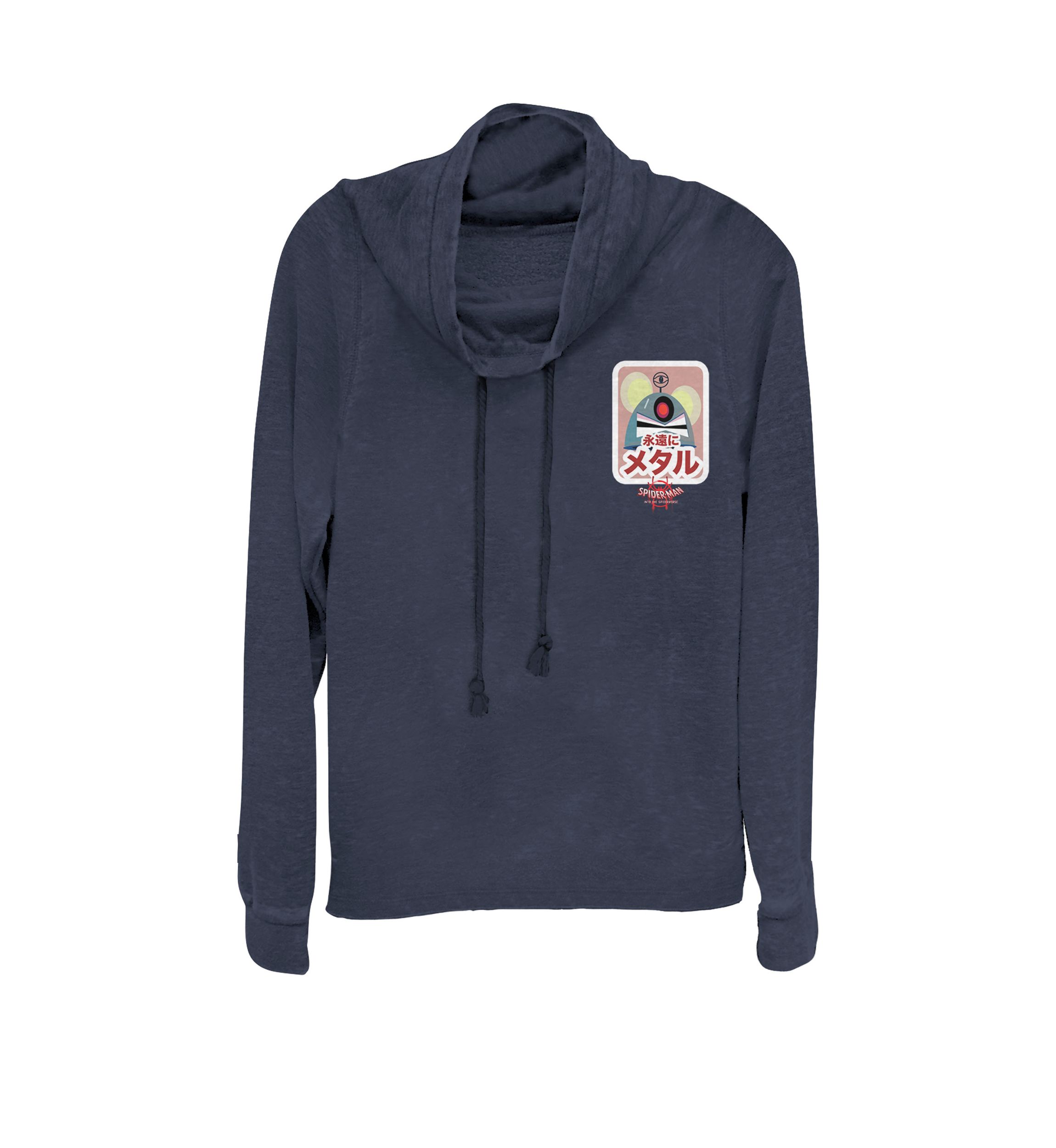 Spider-Man Spider-Verse Robot Mouse Sticker Pocket Cowl Neck Graphic Pullover