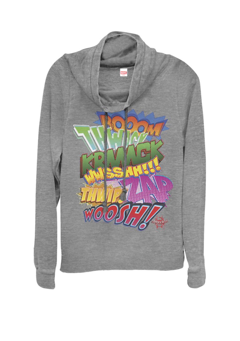Spider-Man Spiderverse Sound Effects Fleece Cowl Neck Pullover