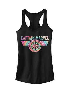 Women's Captain Marvelâ¢ Logo Banner Tie Dye Colors Racerback Tank Top, Black, XXL